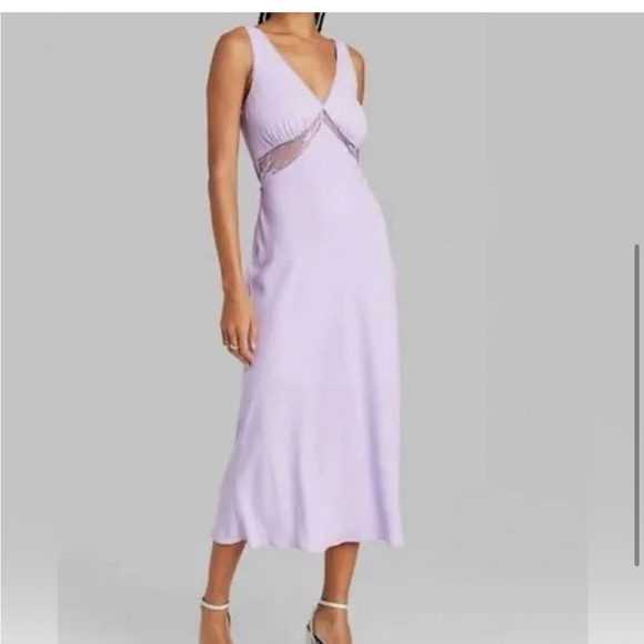 Lavender lilac plunge front v-back lace bodice bias cut maxi dress size small - Picture 1 of 5